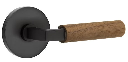Emtek L-Square Walnut Door Lever with Disk Rosette