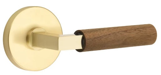 Emtek L-Square Walnut Door Lever with Disk Rosette