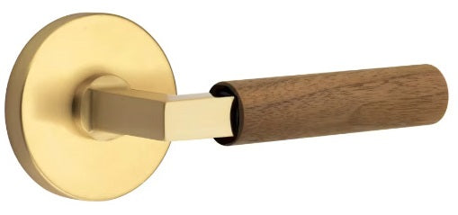 Emtek L-Square Walnut Door Lever with Disk Rosette