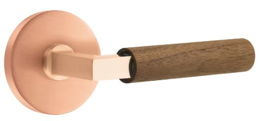 Emtek L-Square Walnut Door Lever with Disk Rosette