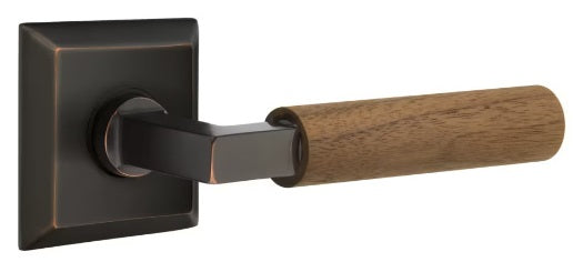 Emtek L-Square Walnut Door Lever with Quincy Rosette
