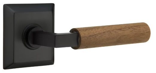 Emtek L-Square Walnut Door Lever with Quincy Rosette