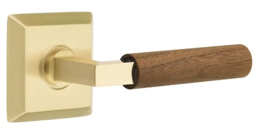 Emtek L-Square Walnut Door Lever with Quincy Rosette