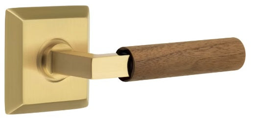 Emtek L-Square Walnut Door Lever with Quincy Rosette