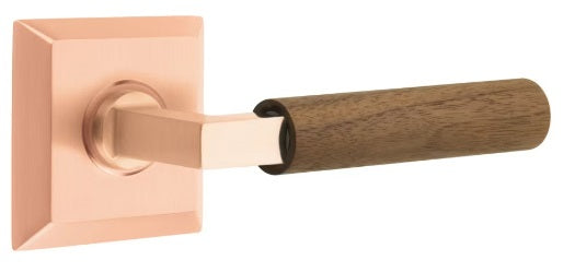 Emtek L-Square Walnut Door Lever with Quincy Rosette
