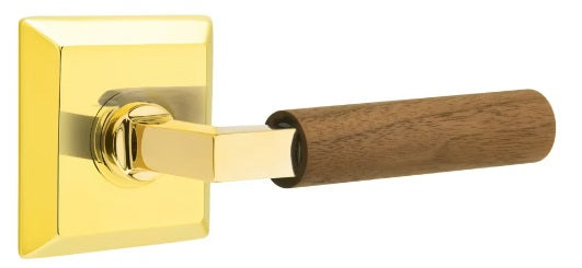 Emtek L-Square Walnut Door Lever with Quincy Rosette