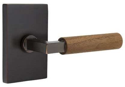 Emtek L-Square Walnut Door Lever with Modern Rectangular Rosette