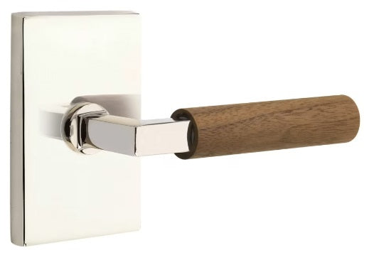 Emtek L-Square Walnut Door Lever with Modern Rectangular Rosette