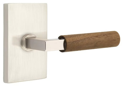 Emtek L-Square Walnut Door Lever with Modern Rectangular Rosette