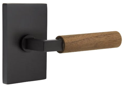 Emtek L-Square Walnut Door Lever with Modern Rectangular Rosette
