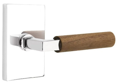 Emtek L-Square Walnut Door Lever with Modern Rectangular Rosette