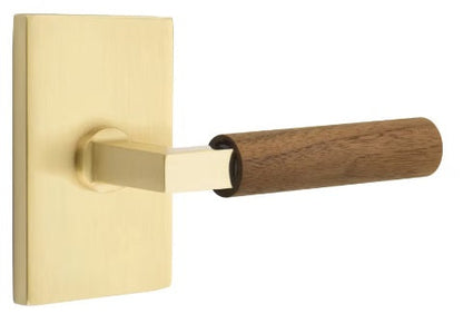 Emtek L-Square Walnut Door Lever with Modern Rectangular Rosette