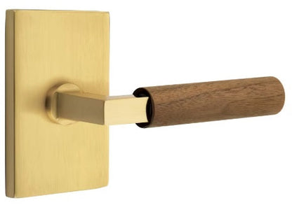 Emtek L-Square Walnut Door Lever with Modern Rectangular Rosette