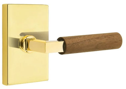 Emtek L-Square Walnut Door Lever with Modern Rectangular Rosette