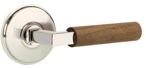 Emtek L-Square Walnut Door Lever with Watford Rosette
