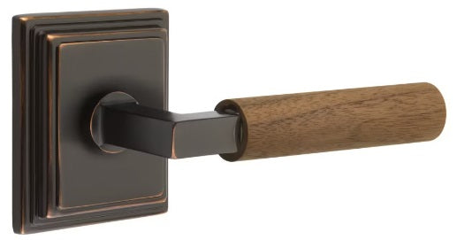 Emtek L-Square Walnut Door Lever with Wilshire Rosette