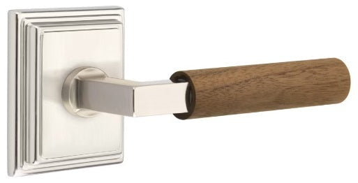 Emtek L-Square Walnut Door Lever with Wilshire Rosette