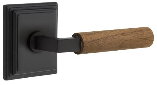 Emtek L-Square Walnut Door Lever with Wilshire Rosette