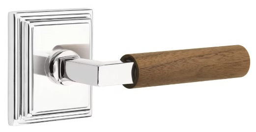 Emtek L-Square Walnut Door Lever with Wilshire Rosette