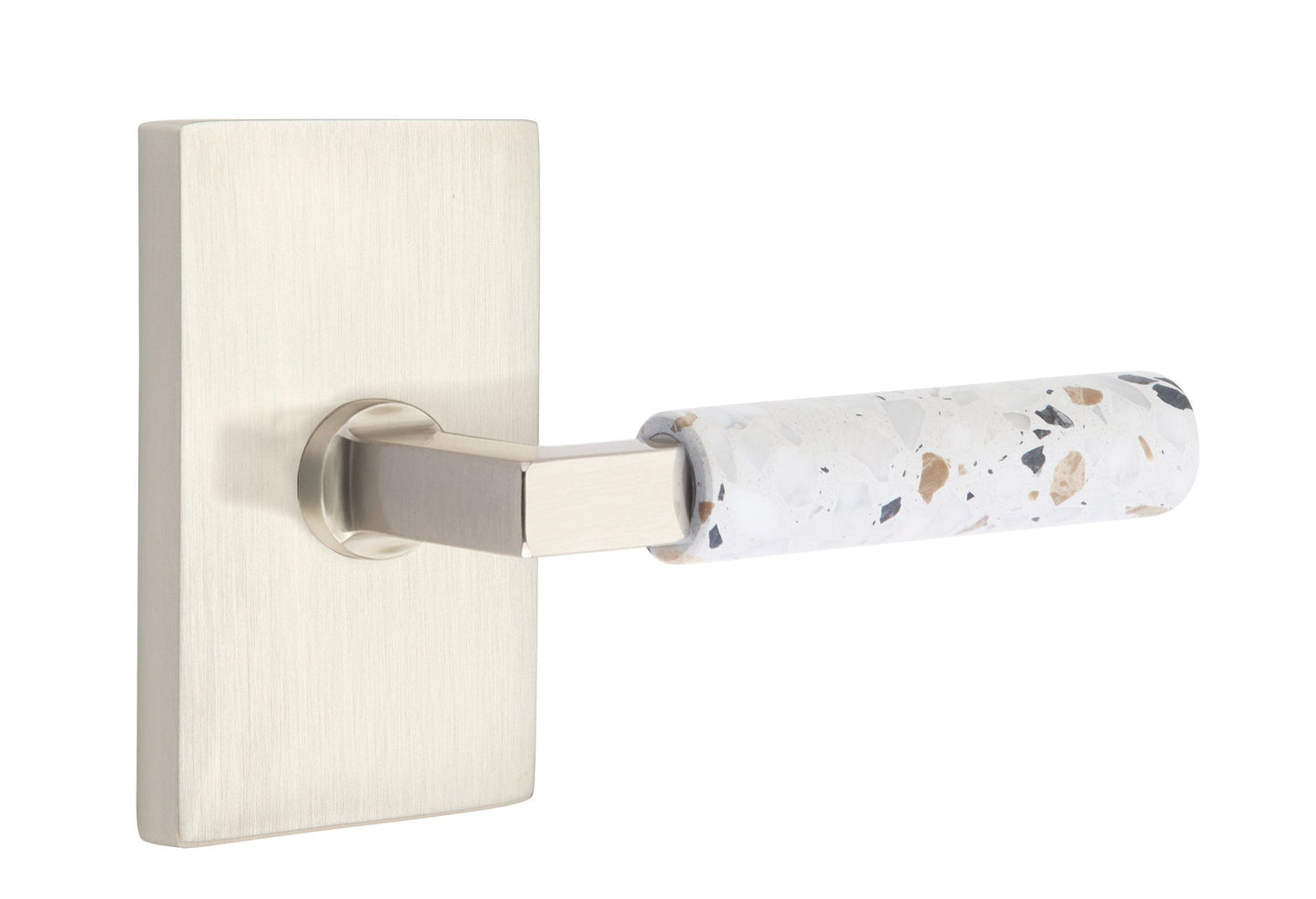 Emtek L-Square Terrazzo Style Door Lever with Modern Rectangular Rosette