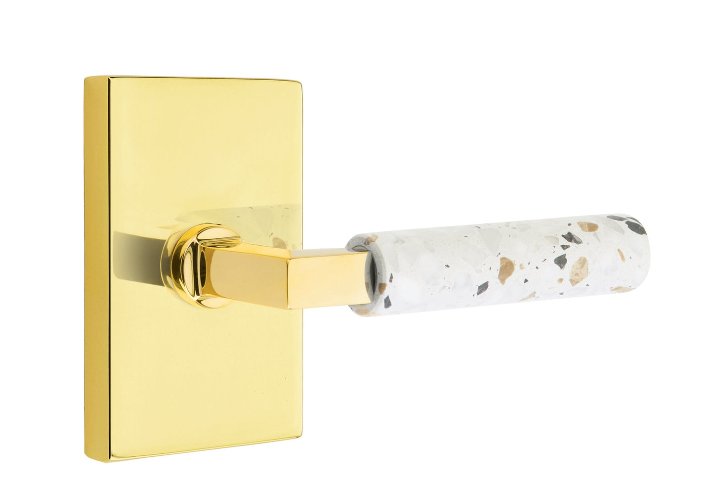 Emtek L-Square Terrazzo Style Door Lever with Modern Rectangular Rosette