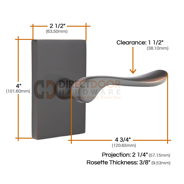 Emtek Luzern Lever with Modern Rectangular Rosette Measurements