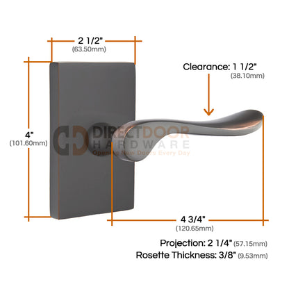 Emtek Luzern Lever with Modern Rectangular Rosette Measurements