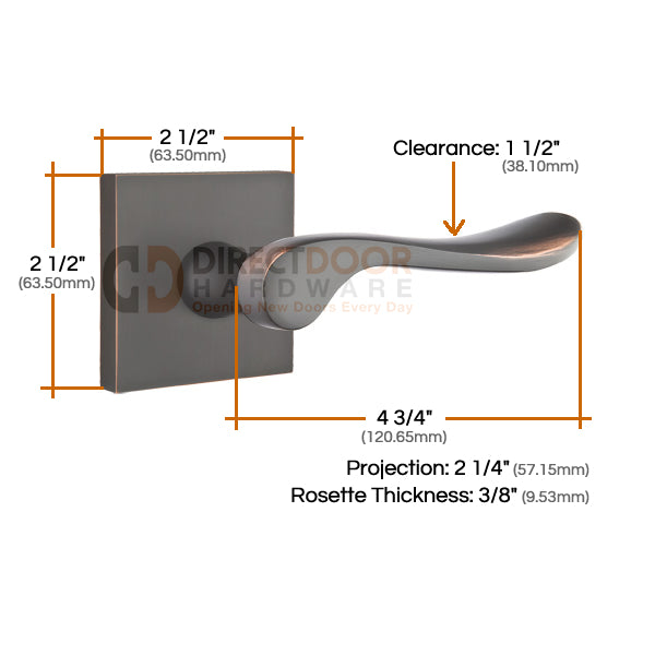 Emtek Luzern Lever with Square Rosette Measurements