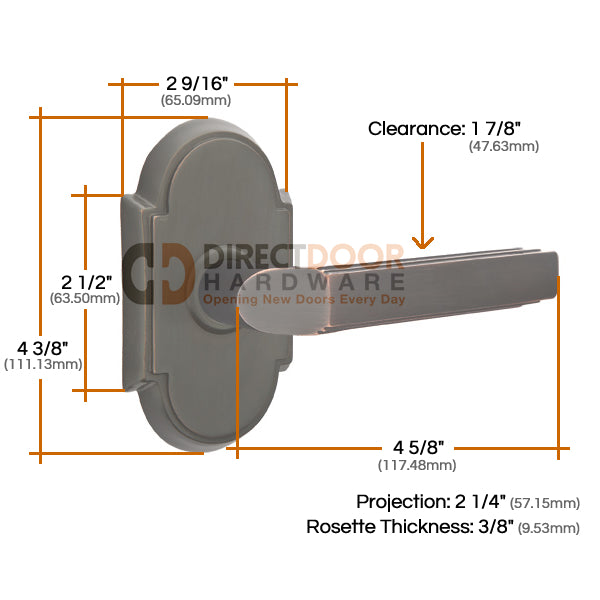 Emtek Milano Lever with Style 8 Rosette Measurements