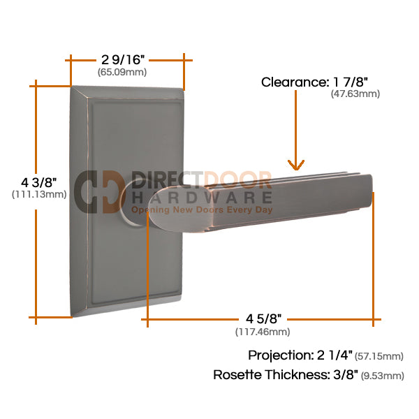 Emtek Milano Lever with Rectangular Rosette Measurements