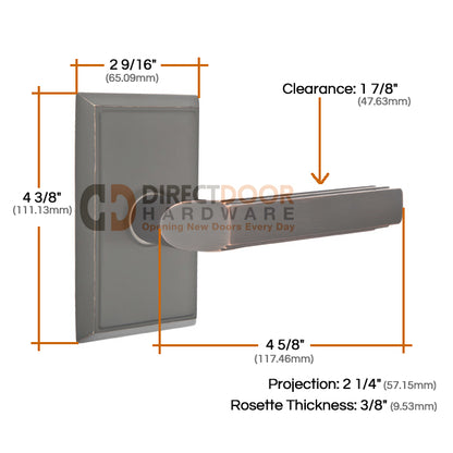 Emtek Milano Lever with Rectangular Rosette Measurements