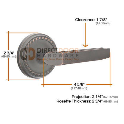 Emtek Milano Lever with Rope Rosette Measurements