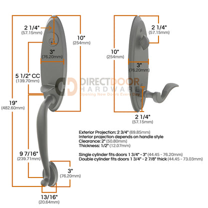 Emtek Marietta Entrance Handleset Measurements