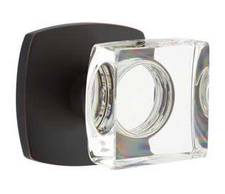 Emtek Square Crystal Knob with Urban Modern Rosette - Oil Rubbed Bronze