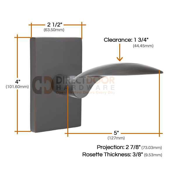 Emtek Mercury Lever with Modern Rectangular Rosette Measurements