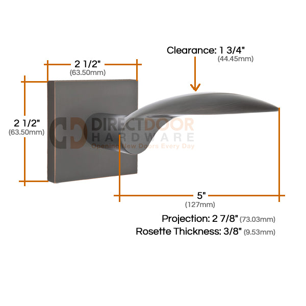 Emtek Mercury Lever with Square Rosette Measurements