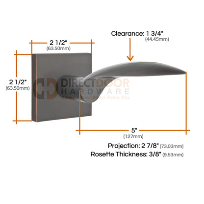 Emtek Mercury Lever with Square Rosette Measurements