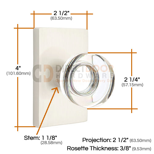 Emtek Disc Crystal Knob with Modern Rectangular Rosette