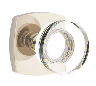 Emtek Disc Crystal Knob with Urban Modern Rosette - Polished Nickel