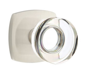 Emtek Disc Crystal Knob with Urban Modern Rosette - Satin Nickel