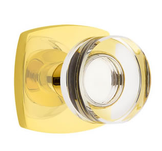 Emtek Disc Crystal Knob with Urban Modern Rosette - Unlaquered Brass