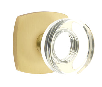 Emtek Disc Crystal Knob with Urban Modern Rosette - Satin Brass