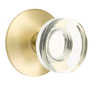 Emtek Disc Crystal Knob with Modern Rosette - Satin Brass