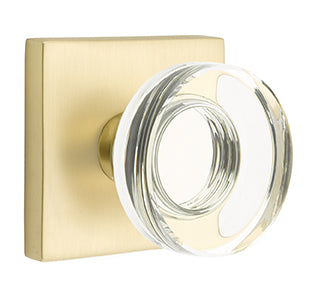 Emtek Disc Crystal Knob with Square Rosette - Satin Brass