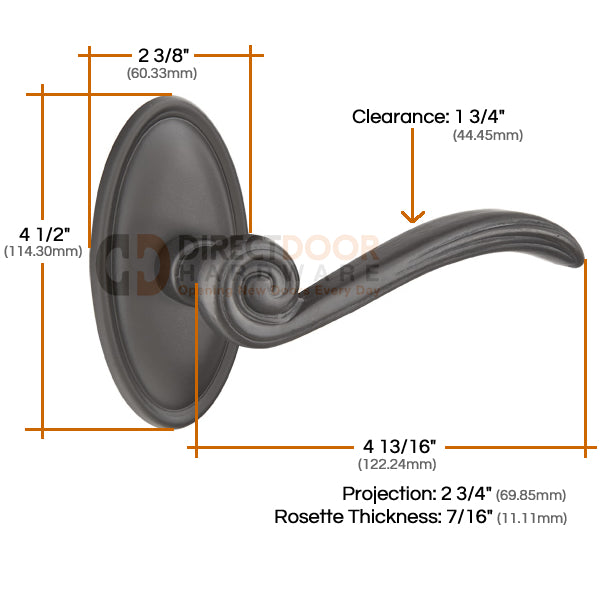 Emtek Medici Lever with Style 14 Rosette Measurements