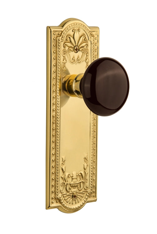 Nostalgic Warehouse Meadows Plate with Brown Porcelain Knob - Polished Brass/Unlacquered Brass 