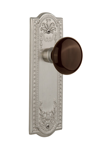 Nostalgic Warehouse Meadows Plate with Brown Porcelain Knob - Satin Nickel