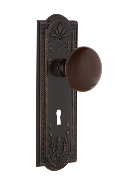 Nostalgic Warehouse Meadows Plate with Brown Porcelain Knob - Timeless Bronze