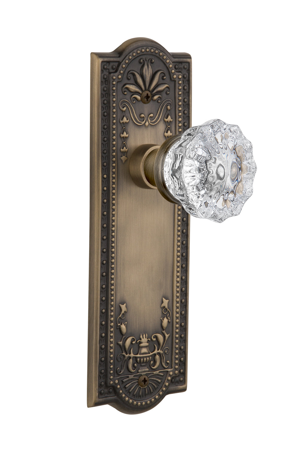 Nostalgic Warehouse Meadows Plate with Crystal Knob - Antique Brass