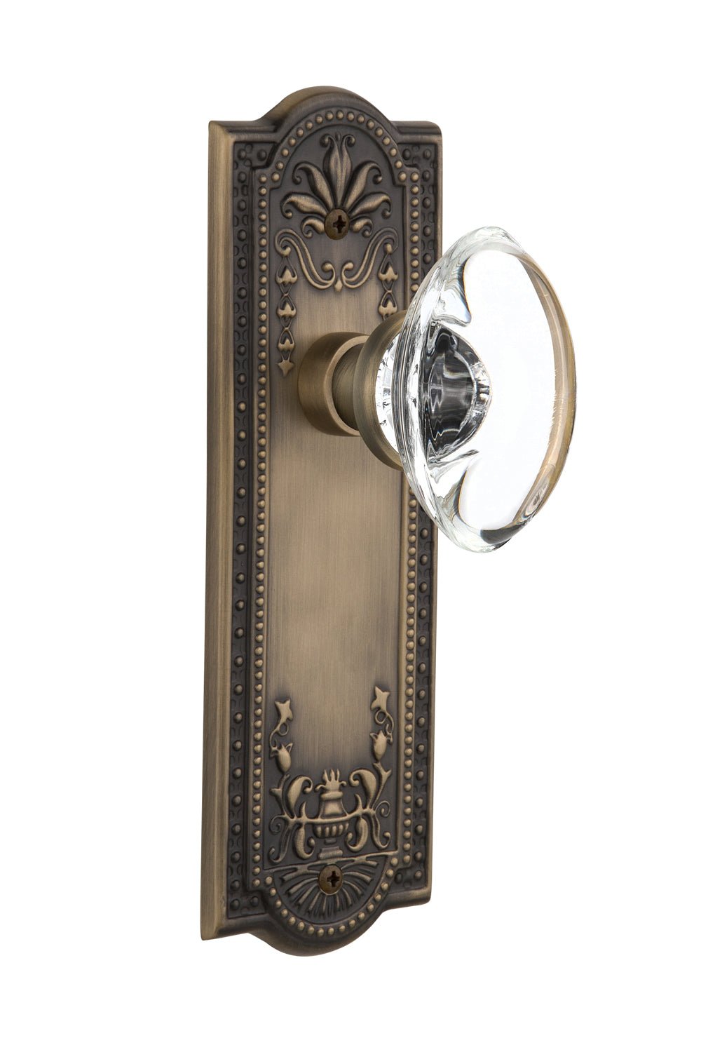 Nostalgic Warehouse Meadows Plate with Oval Clear Crystal Knob - Antique Brass